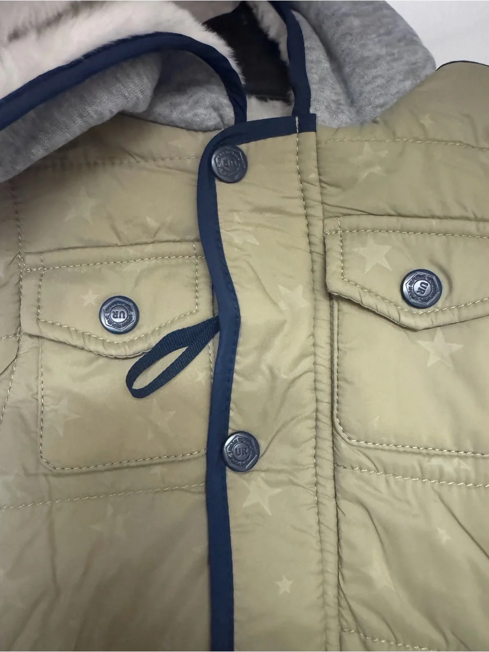 Kids Quilted Hooded One-Piece Snowsuit in Beige and Navy